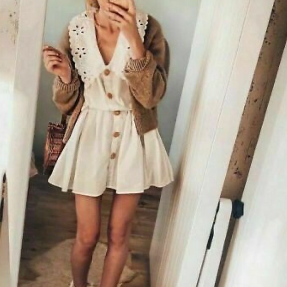 Zara Dresses & Skirts - Zara White Poplin Dress With Guipure Trims